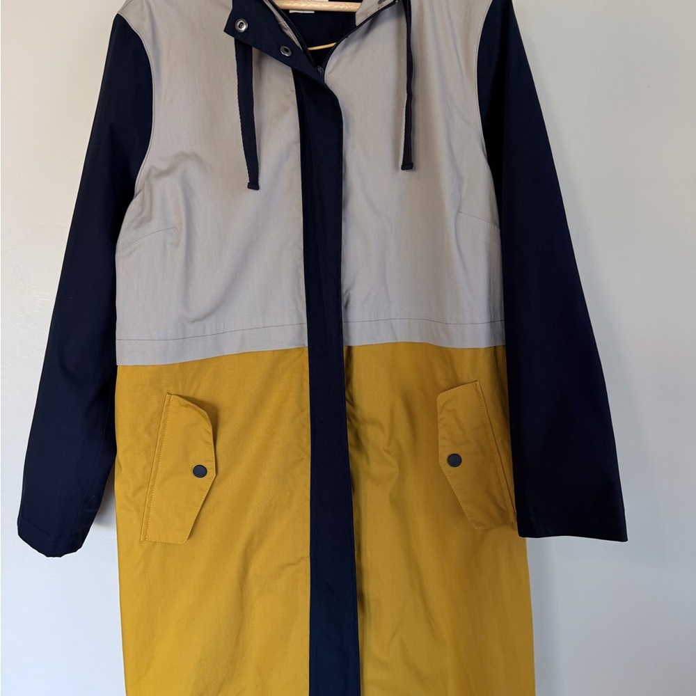 Boden Navy and Mustard Rain Trench Coat
